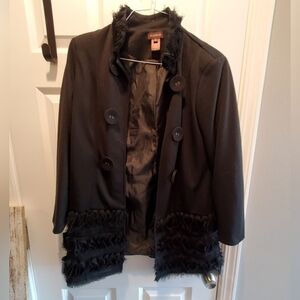 MULTIPLES  black lightweight ruffled coat. Sz med.  Long sleeves . Open